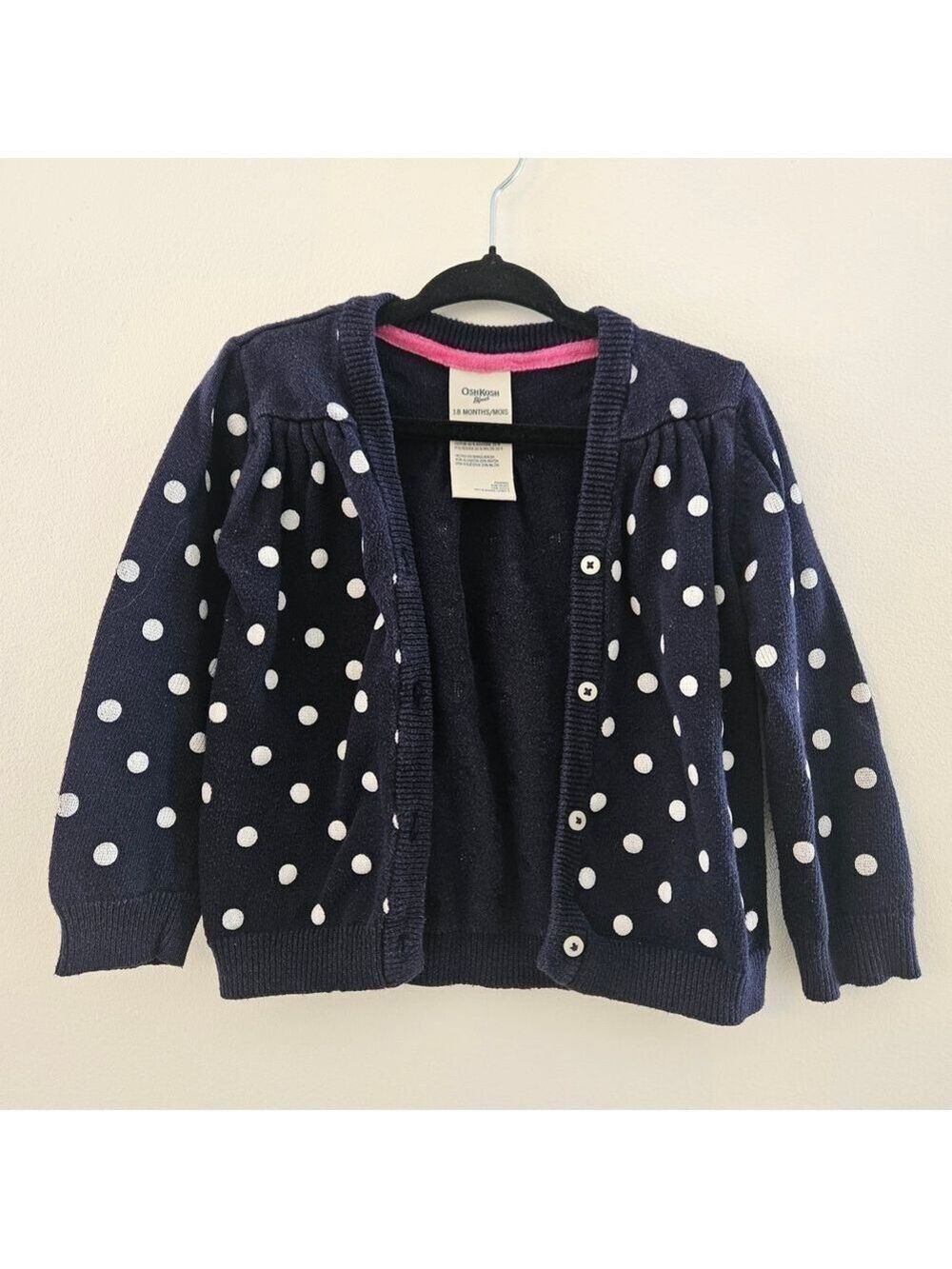 5/$25 OshKosh B’gosh Toddler Girls Polka Dot Cardigan Navy White Size 18M